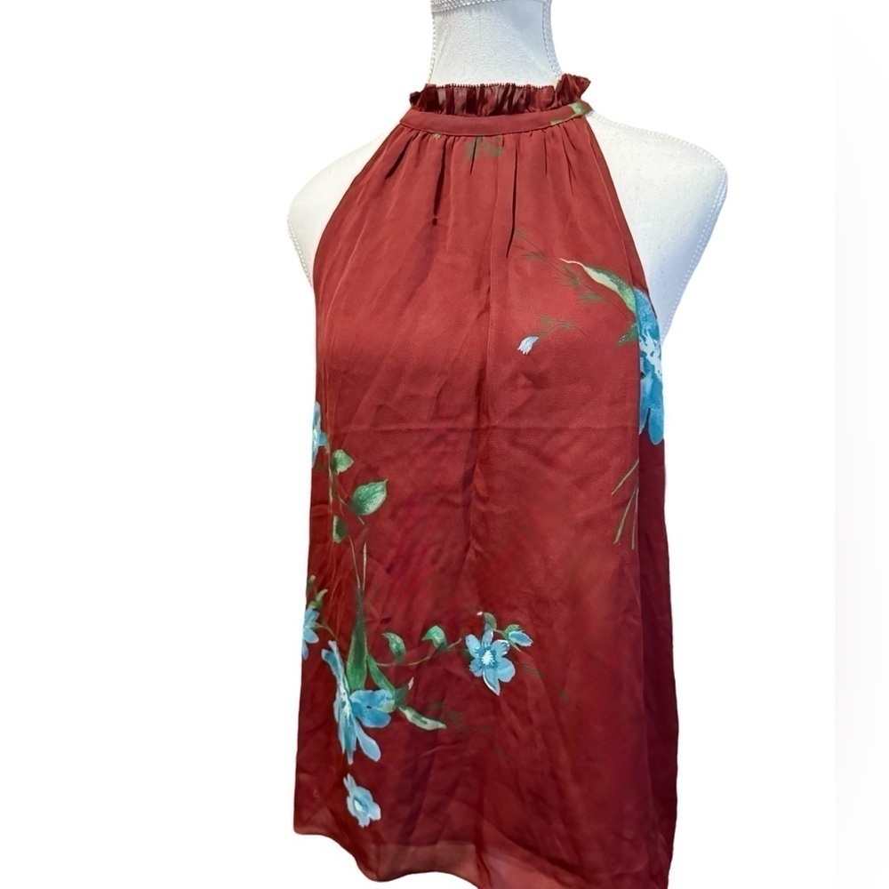 Joie | Maroon Silk Floral High Neck Blouse (S)